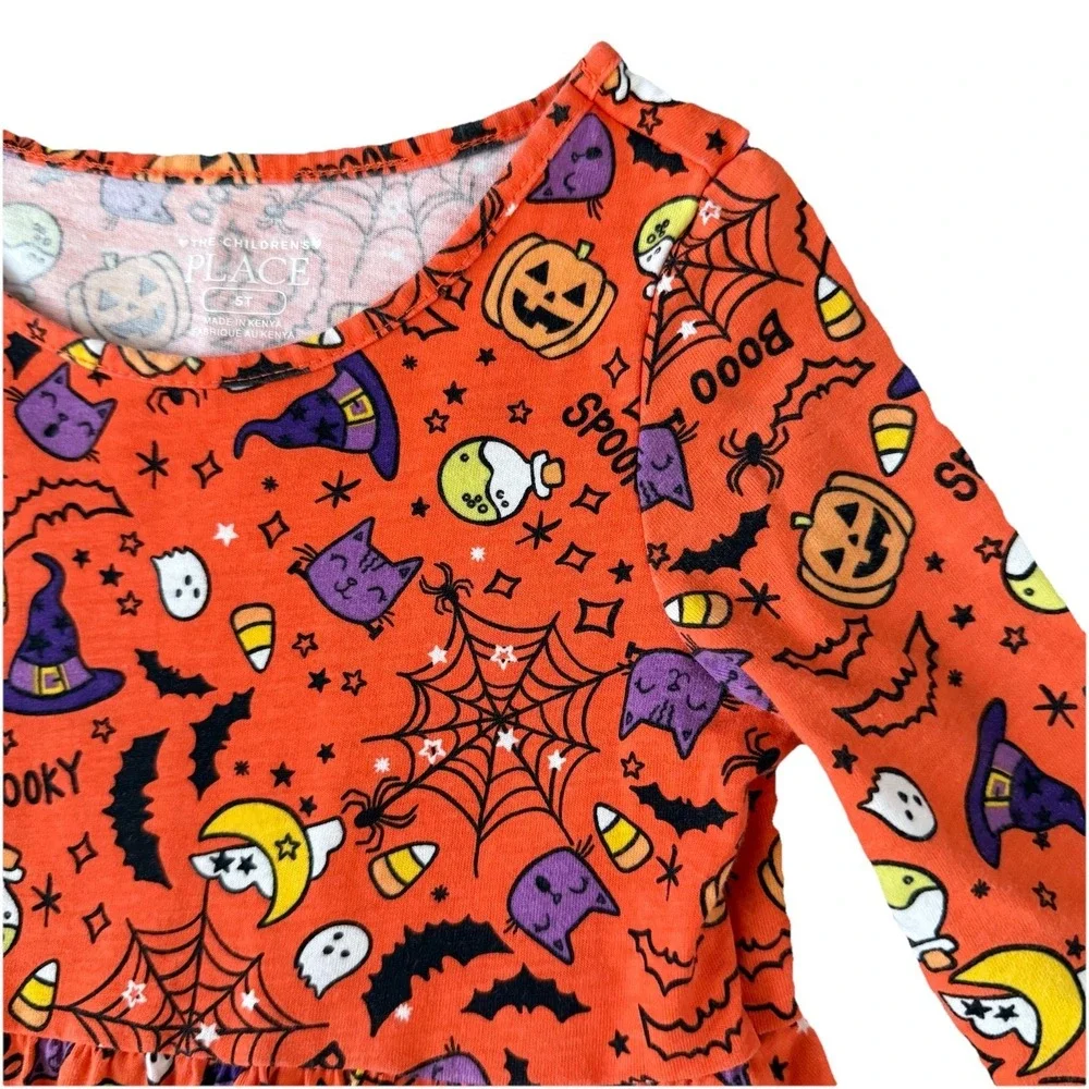 The Children's Place Halloween Knit Dress Girls Size 5 Orange Whimsical Long